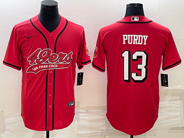 Men San Francisco 49ers #13 Brock Purdy New Red With Patch Cool Base Stitched Baseball Jersey