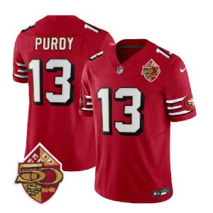 Men San Francisco 49ers #13 Brock Purdy Red 2023 F.U.S.E. 50th Patch Throwback Football Stitched Jersey