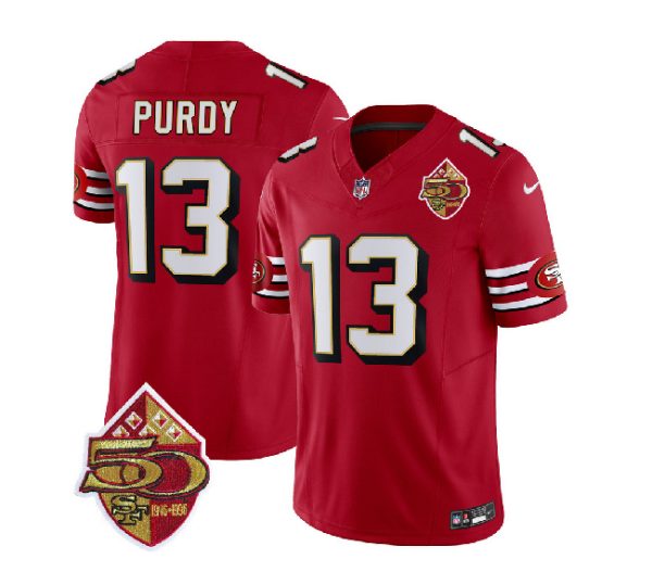 Men San Francisco 49ers #13 Brock Purdy Red 2023 F.U.S.E. 50th Patch Throwback Football Stitched Jersey