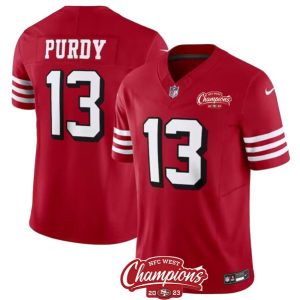 Men San Francisco 49ers #13 Brock Purdy Red 2023 F.U.S.E. NFC West Champions Patch Alternate Football Stitched Jersey