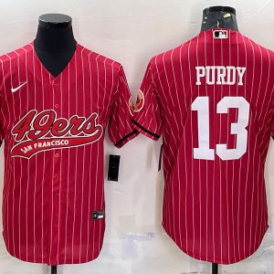 Men San Francisco 49ers #13 Brock Purdy Red With Patch Cool Base Stitched Baseball Jersey