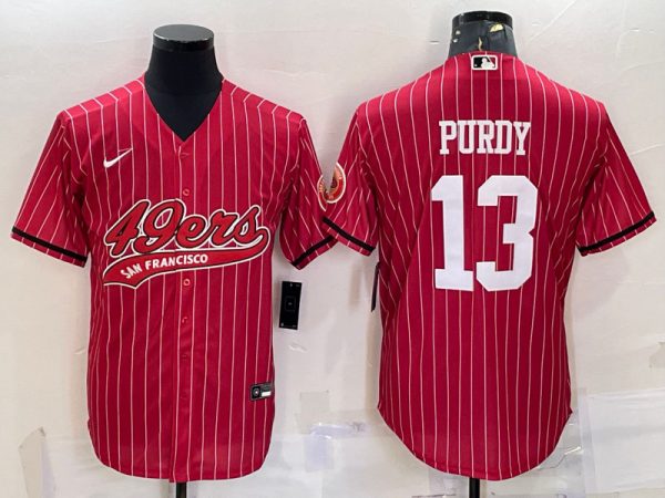 Men San Francisco 49ers #13 Brock Purdy Red With Patch Cool Base Stitched Baseball Jersey