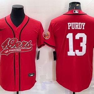 Men San Francisco 49ers #13 Brock Purdy Red With Patch Cool Base Stitched Baseball Jersey