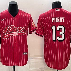 Men San Francisco 49ers #13 Brock Purdy Red With Patch Cool Base Stitched Baseball Jersey