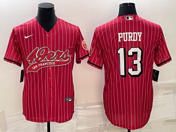 Men San Francisco 49ers #13 Brock Purdy Red With Patch Cool Base Stitched Baseball Jersey