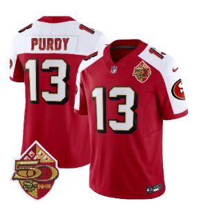 Men San Francisco 49ers #13 Brock Purdy Red/White 2023 F.U.S.E. 50th Patch Throwback Football Stitched Jersey