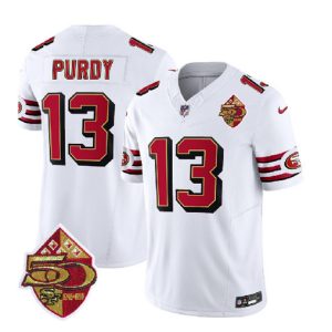 Men San Francisco 49ers #13 Brock Purdy White 2023 F.U.S.E. 50th Patch Vapor Untouchable Limited Football Stitched Jersey