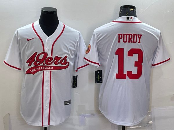 Men San Francisco 49ers #13 Brock Purdy White With Patch Cool Base Stitched Baseball Jersey