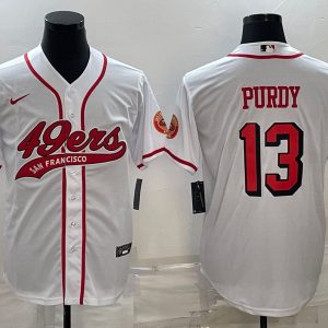 Men San Francisco 49ers #13 Brock Purdy White With Patch Cool Base Stitched Baseball Jersey