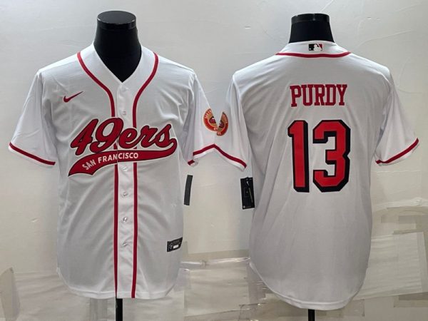 Men San Francisco 49ers #13 Brock Purdy White With Patch Cool Base Stitched Baseball Jersey