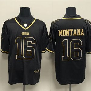 Men San Francisco 49ers #16 Joe Montana Black Gold Stitched Jersey