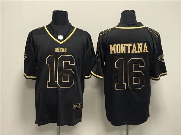 Men San Francisco 49ers #16 Joe Montana Black Gold Stitched Jersey