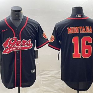 Men San Francisco 49ers #16 Joe Montana Black With Patch Cool Base Stitched Baseball Jersey