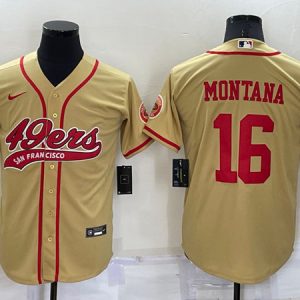 Men San Francisco 49ers #16 Joe Montana Gold Cool Base Stitched Baseball Jersey