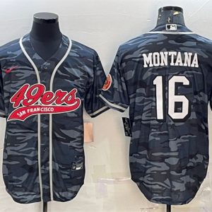 Men San Francisco 49ers #16 Joe Montana Gray Camo With Patch Cool Base Stitched Baseball Jersey