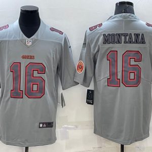 Men San Francisco 49ers #16 Joe Montana Gray With Patch Atmosphere Fashion Stitched Jersey