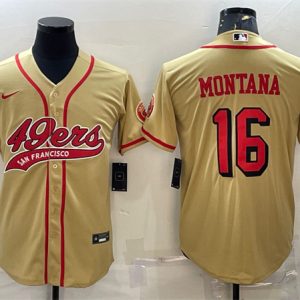 Men San Francisco 49ers #16 Joe Montana New Gold With Patch Cool Base Stitched Baseball Jersey