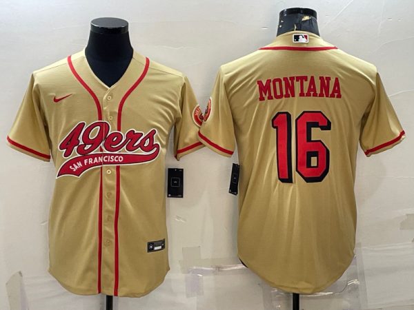 Men San Francisco 49ers #16 Joe Montana New Gold With Patch Cool Base Stitched Baseball Jersey