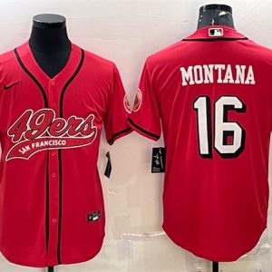 Men San Francisco 49ers #16 Joe Montana New Red With Patch Cool Base Stitched Baseball Jersey