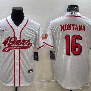 Men San Francisco 49ers #16 Joe Montana New White With Patch Cool Base Stitched Baseball Jersey