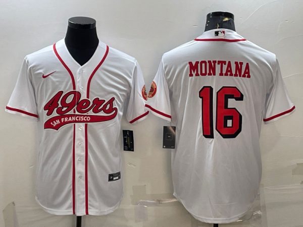 Men San Francisco 49ers #16 Joe Montana New White With Patch Cool Base Stitched Baseball Jersey