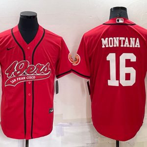 Men San Francisco 49ers #16 Joe Montana Red Cool Base Stitched Baseball Jersey