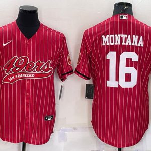 Men San Francisco 49ers #16 Joe Montana Red With Patch Cool Base Stitched Baseball Jersey