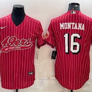 Men San Francisco 49ers #16 Joe Montana Red With Patch Cool Base Stitched Baseball Jersey