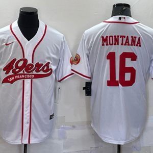 Men San Francisco 49ers #16 Joe Montana White With Patch Cool Base Stitched Baseball Jersey