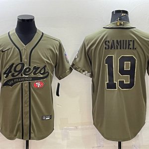 Men San Francisco 49ers #19 Deebo Samuel 2022 Olive Salute to Service Cool Base Stitched Baseball Jersey