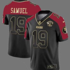 Men San Francisco 49ers #19 Deebo Samuel Balck With 75th Anniversary Patch Stitched Football Jersey