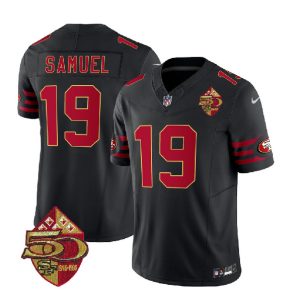 Men San Francisco 49ers #19 Deebo Samuel Black 2023 F.U.S.E. 50th Patch Throwback Football Stitched Jersey