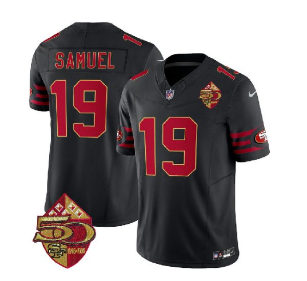 Men San Francisco 49ers #19 Deebo Samuel Black 2023 F.U.S.E. 50th Patch Throwback Football Stitched Jersey