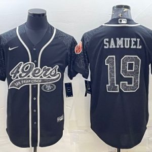 Men San Francisco 49ers #19 Deebo Samuel Black Reflective With Patch Cool Base Stitched Baseball Jersey