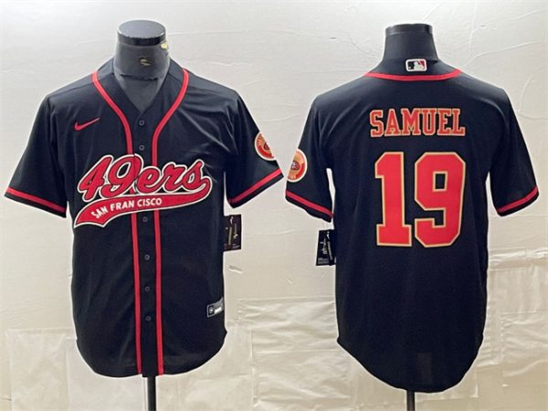 Men San Francisco 49ers #19 Deebo Samuel Black With Patch Cool Base Stitched Baseball Jersey