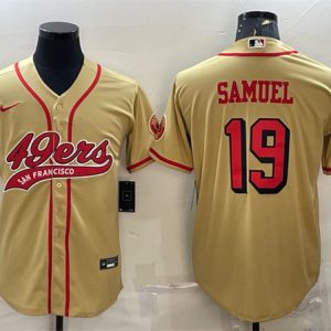 Men San Francisco 49ers #19 Deebo Samuel New Gold With Patch Cool Base Stitched Baseball Jersey