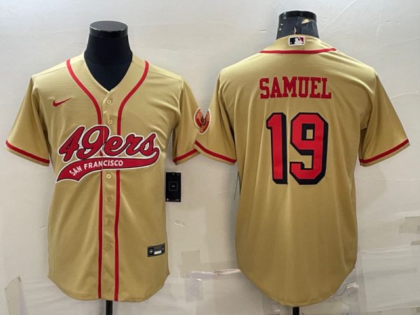 Men San Francisco 49ers #19 Deebo Samuel New Gold With Patch Cool Base Stitched Baseball Jersey