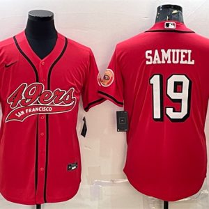 Men San Francisco 49ers #19 Deebo Samuel New Red With Patch Cool Base Stitched Baseball Jersey