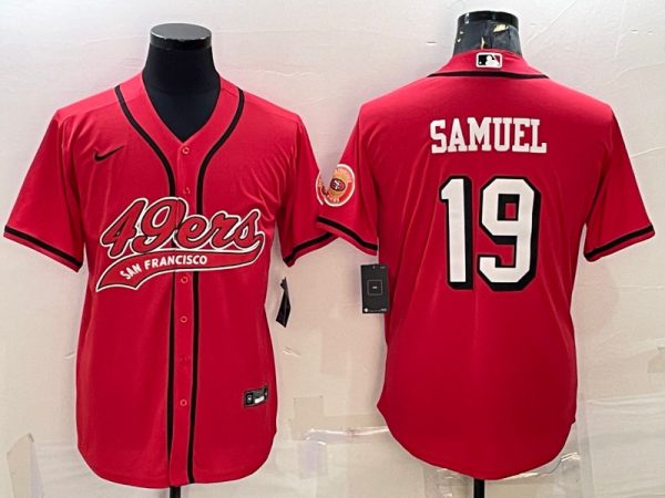 Men San Francisco 49ers #19 Deebo Samuel New Red With Patch Cool Base Stitched Baseball Jersey