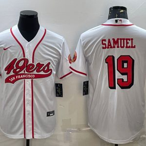 Men San Francisco 49ers #19 Deebo Samuel New White With Patch Cool Base Stitched Baseball Jersey