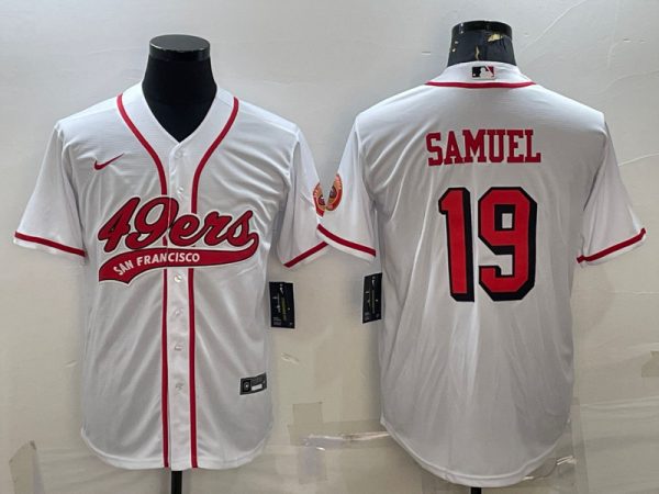 Men San Francisco 49ers #19 Deebo Samuel New White With Patch Cool Base Stitched Baseball Jersey