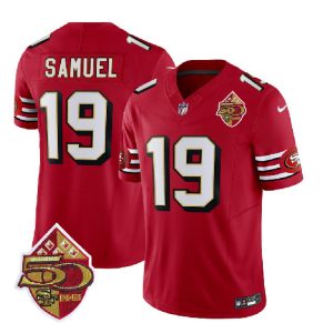 Men San Francisco 49ers #19 Deebo Samuel Red 2023 F.U.S.E. 50th Patch Throwback Football Stitched Jersey