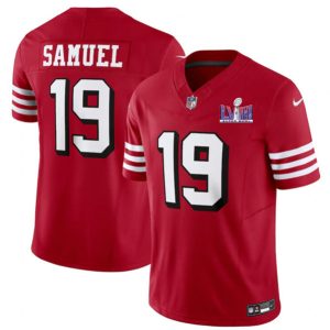 Men San Francisco 49ers #19 Deebo Samuel Red 2023 F.U.S.E. NFC West Champions Patch Alternate Football Stitched Jersey