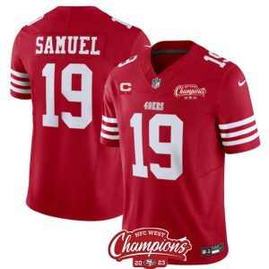 Men San Francisco 49ers #19 Deebo Samuel Red 2023 F.U.S.E. With 1-star C Ptach And NFC West Champions Patch Football Stitched Jersey