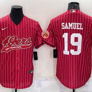 Men San Francisco 49ers #19 Deebo Samuel Red With Patch Cool Base Stitched Baseball Jersey