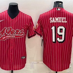 Men San Francisco 49ers #19 Deebo Samuel Red With Patch Cool Base Stitched Baseball Jersey