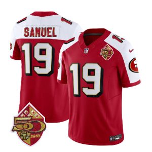 Men San Francisco 49ers #19 Deebo Samuel Red/White 2023 F.U.S.E. 50th Patch Throwback Football Stitched Jersey