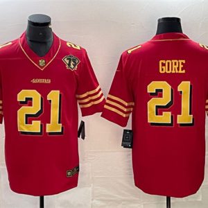 Men San Francisco 49ers #21 Frank Gore Red Gold With 75th Patch Vapor Untouchable Limited Football Stitched Jersey