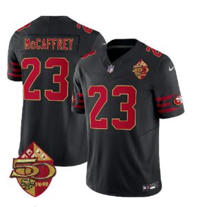 Men San Francisco 49ers #23 Christian McCaffrey Black 2023 F.U.S.E. 50th Patch Throwback Football Stitched Jersey