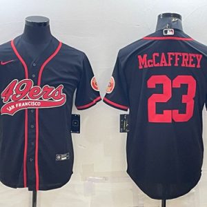 Men San Francisco 49ers #23 Christian McCaffrey Black With Patch Cool Base Stitched Baseball Jersey